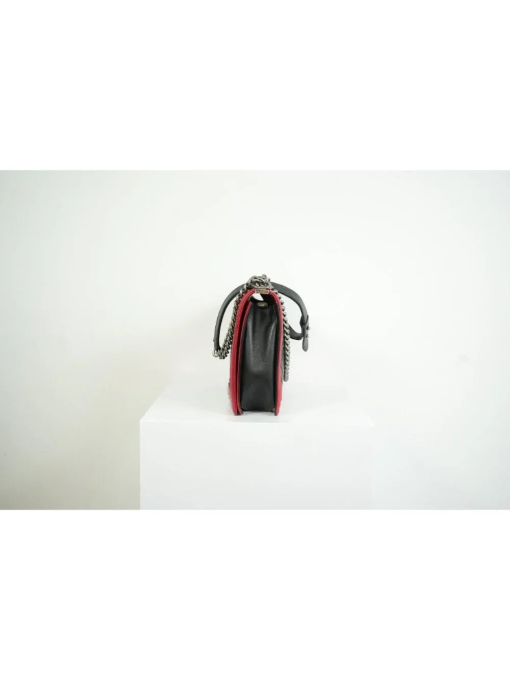 Chanel Boy Large Black and Red Quilted Leather
